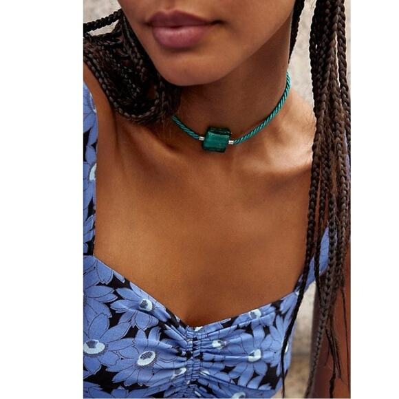 Free People Sunshine Express Choker Teal NWT Glass Bohemian Necklace Layering - Picture 5 of 11
